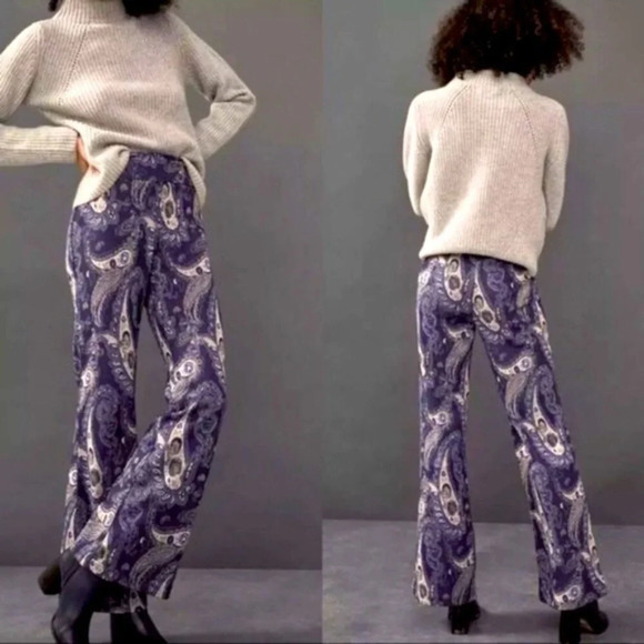 Maeve Anthropologie "Maria" Metallic Paisley Wide Leg Boho Pants Size 6 - Picture 8 of 9